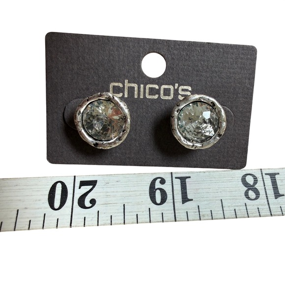 Chicos Tayla Stud Earrings Silver Tone Clear Crystal Faceted Bezel 451005566921 - Picture 5 of 5